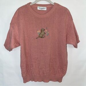 CHELSEA GARDENS x Vintage Sweater Embroidered Dog & Butterfly M Mauve Pink